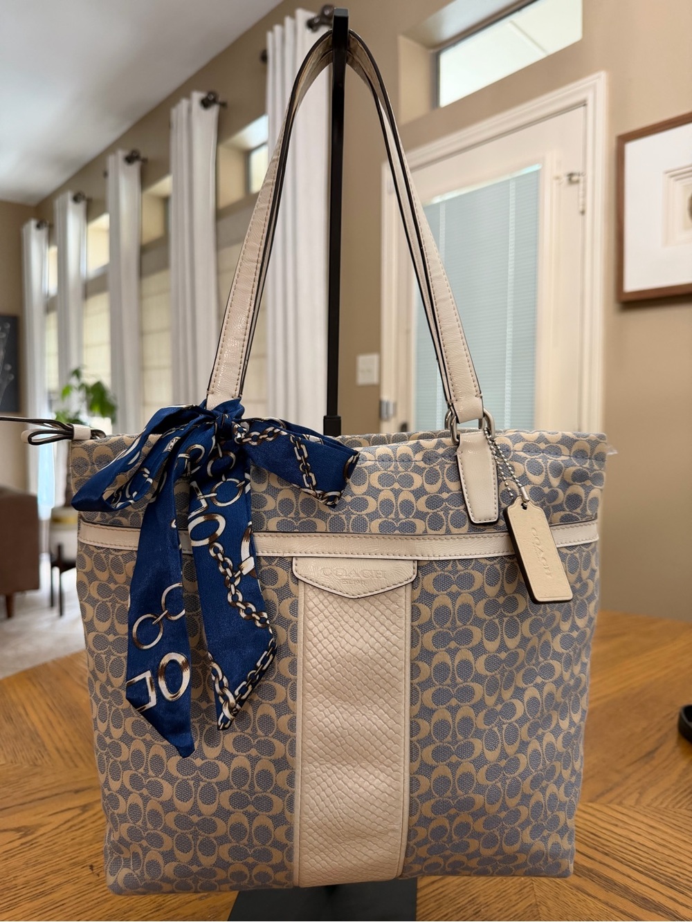 Coach Signature Jacquard Tote in Chambray and Cream
